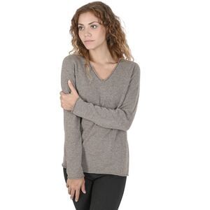 Crown of Edinburgh Cashmere Long Sleeve VNeck Cashmere Sweater Women Taupe